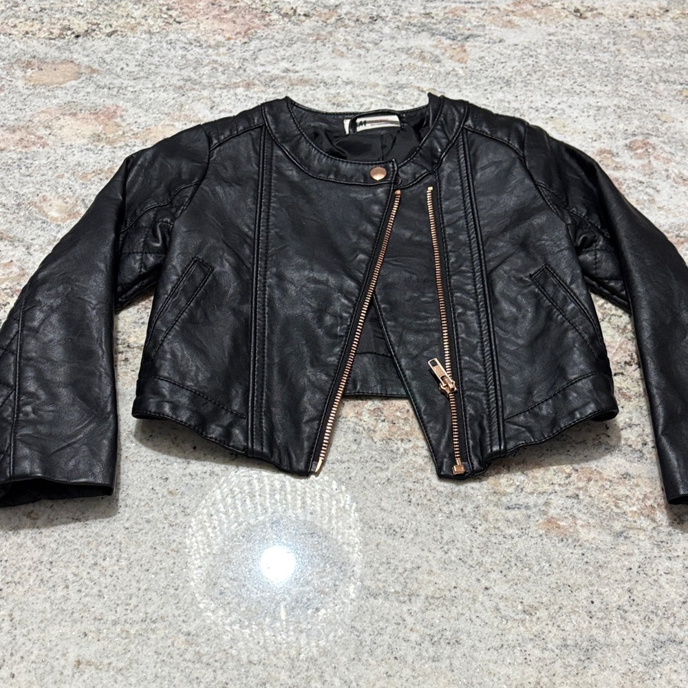H&M Black Faux Leather Moto Toddler Jacket